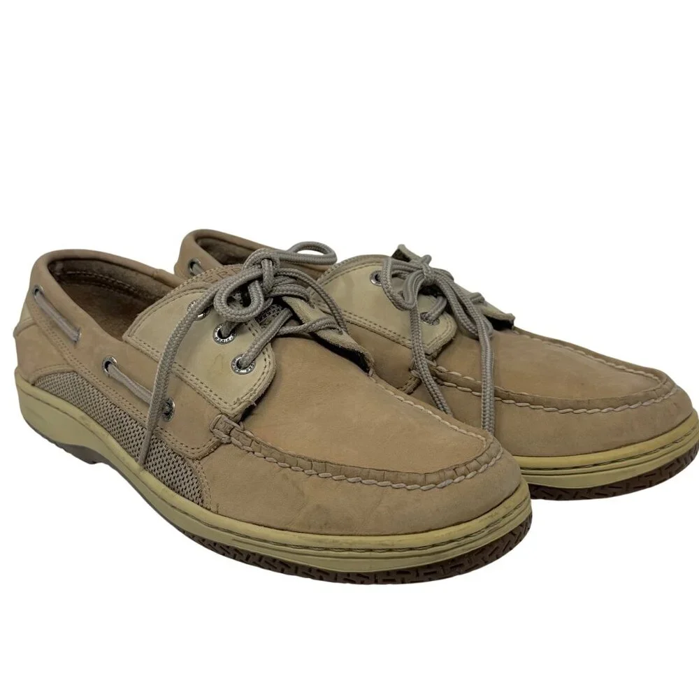 Sperry Topsider Men's Tan Leather and Nylon Billfish 3-Eye Boat Shoes Size 11‎